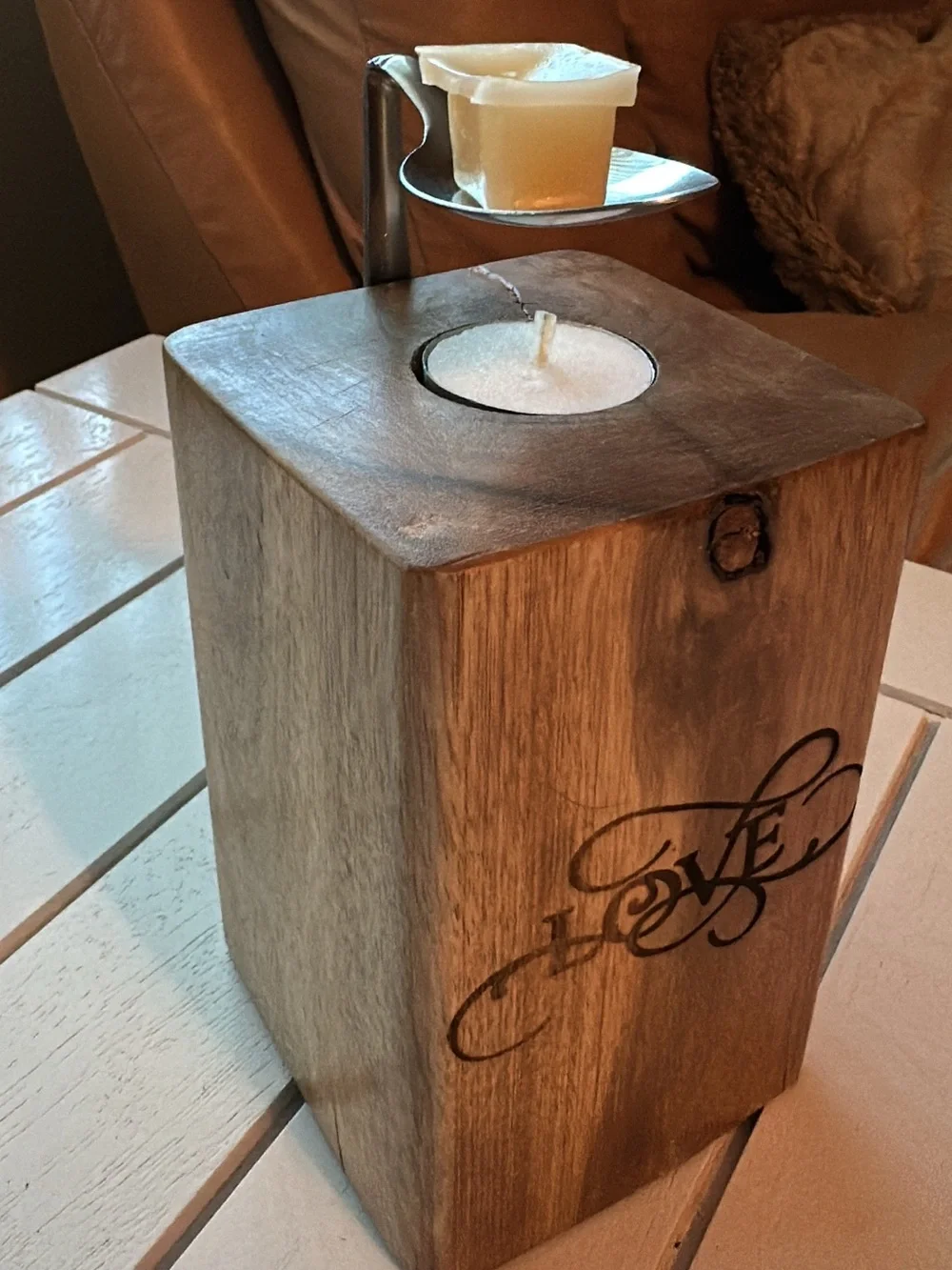 Wooden Block Wax Warmer / Spoon Candle Melter with 